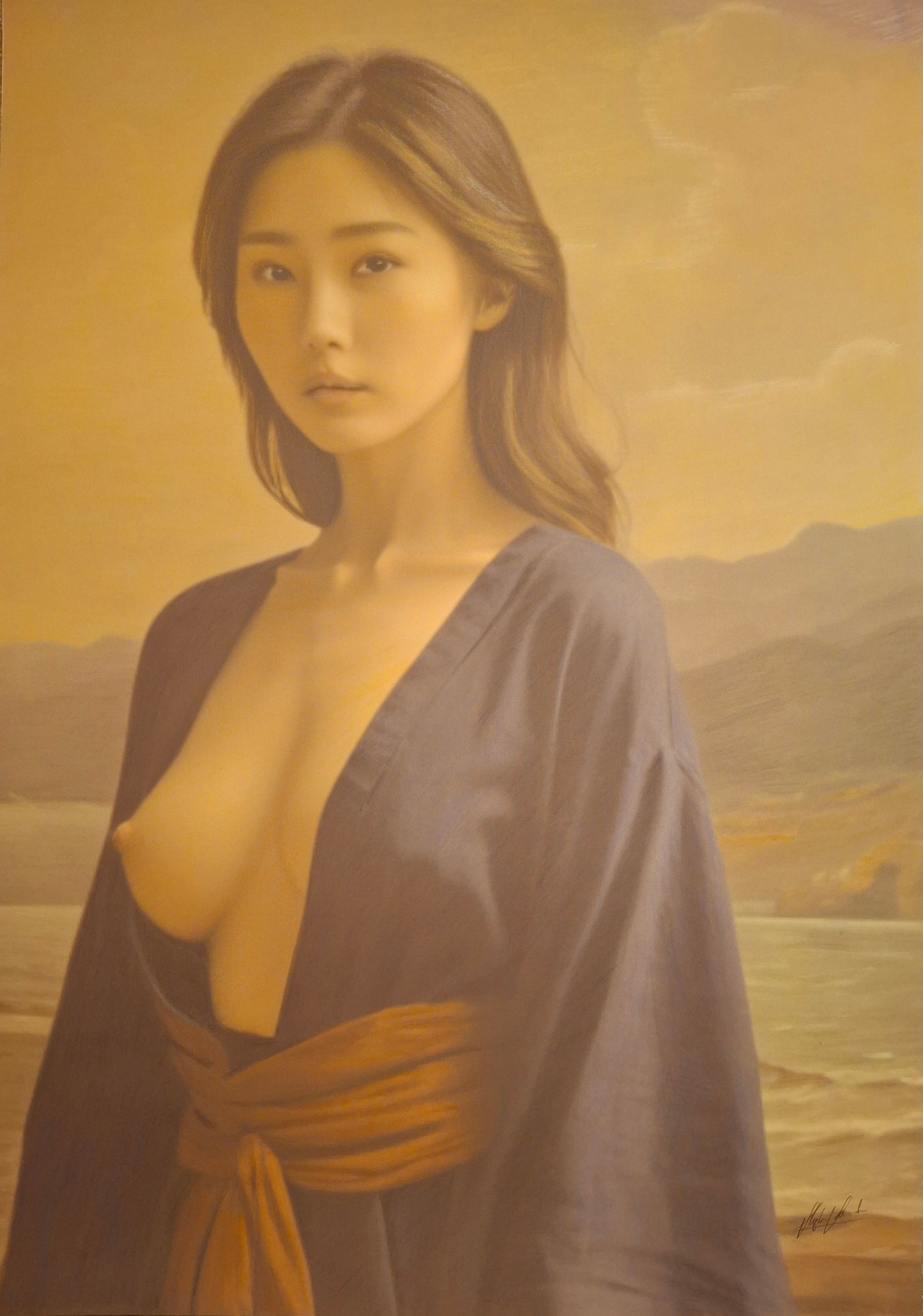 Japanese oil painting, semi-nude study.