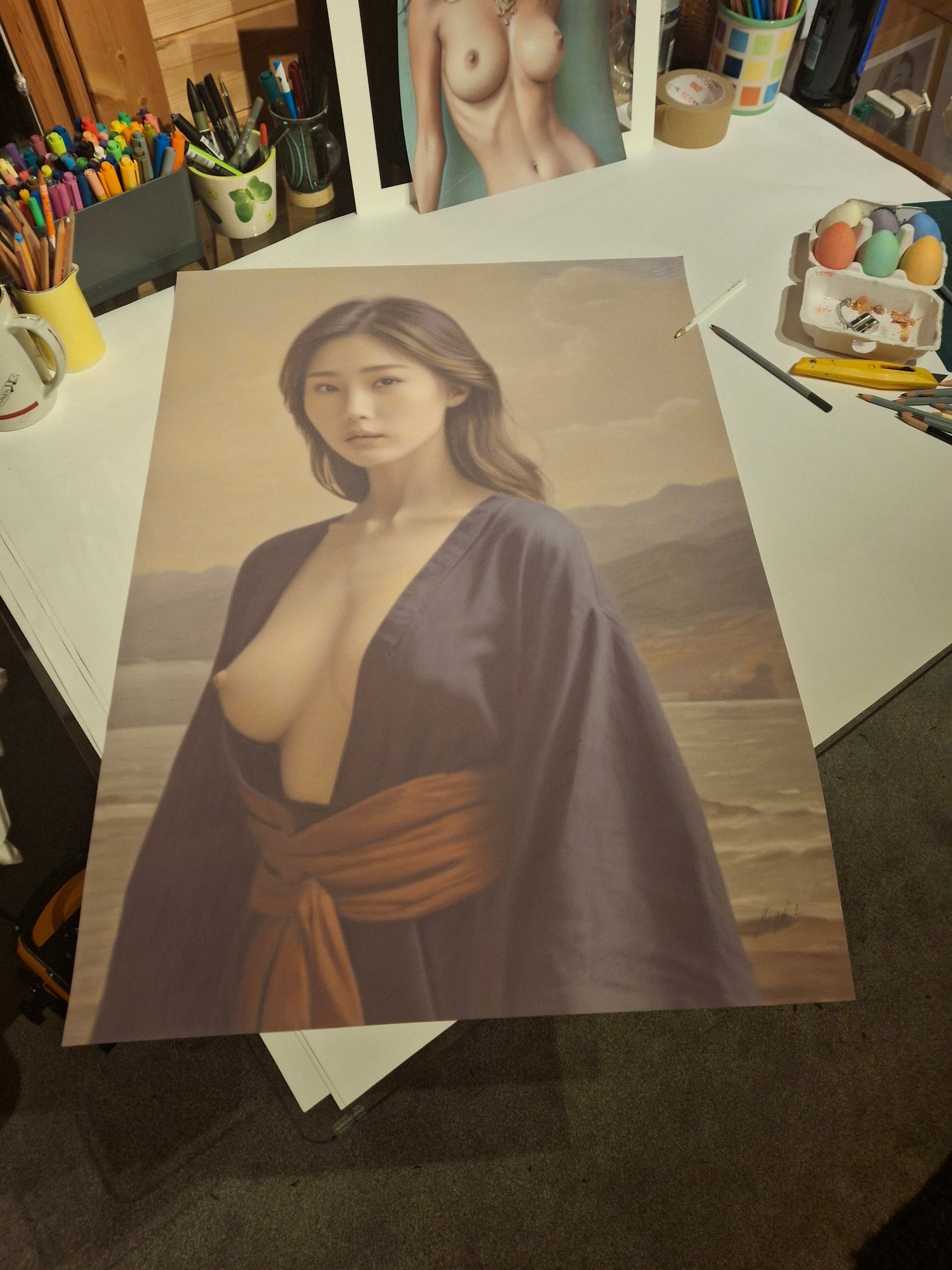 Japanese oil painting, semi-nude study.