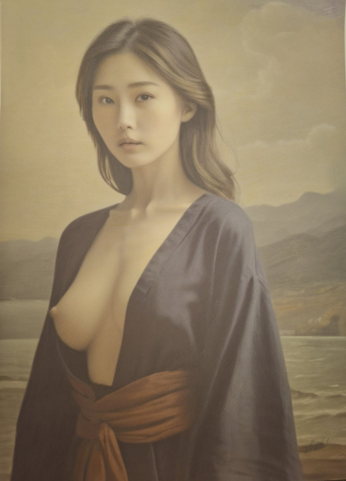 Japanese oil painting, semi-nude study.