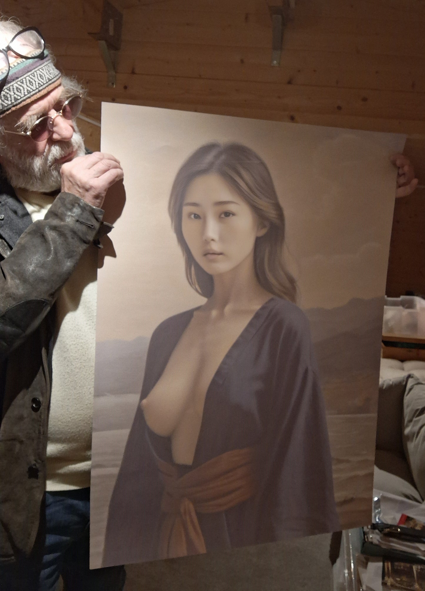 Japanese oil painting, semi-nude study.