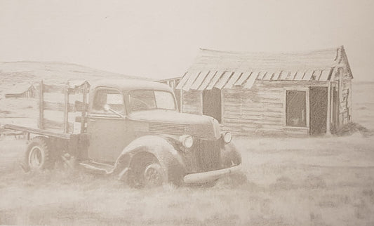 Old truck in black and white